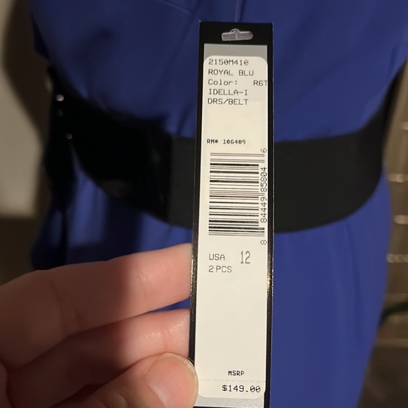 NWT TAHARI Royal Blue Sleeveless Dress With Ruffle  down Front and Belt … - Picture 8 of 13